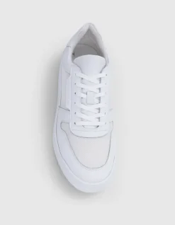Baskets blanches bi-matières Homme