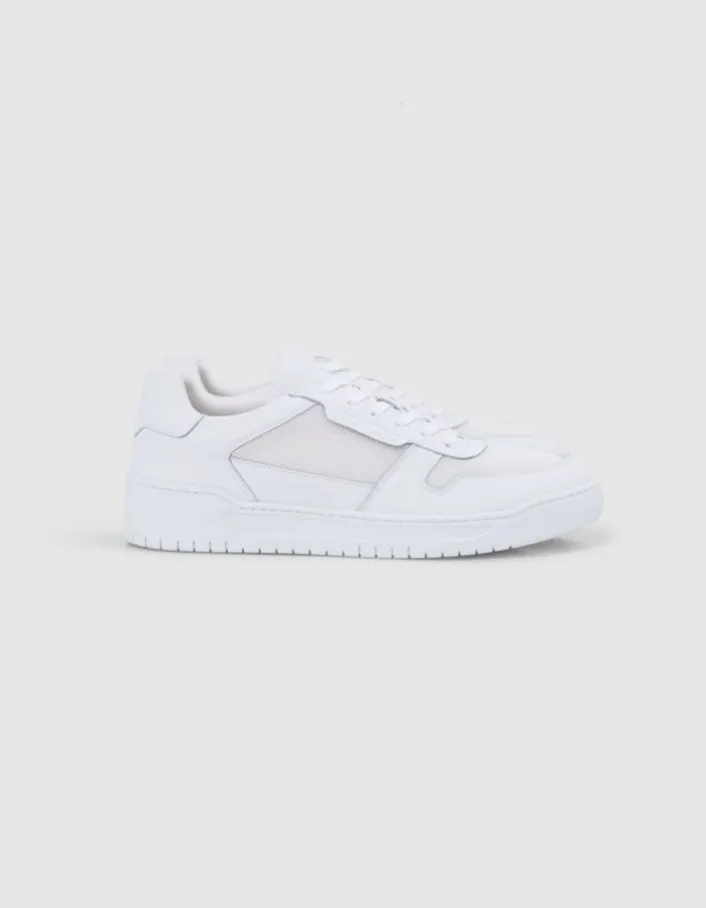 Baskets blanches bi-matières Homme