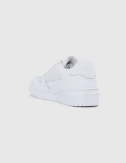 Baskets blanches bi-matières Homme