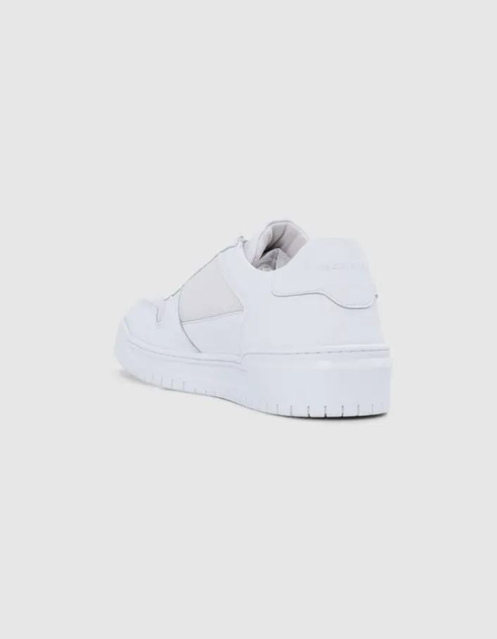 Baskets blanches bi-matières Homme