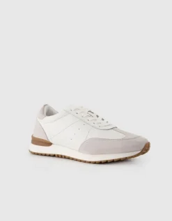 Baskets blanches et taupe cuir Homme