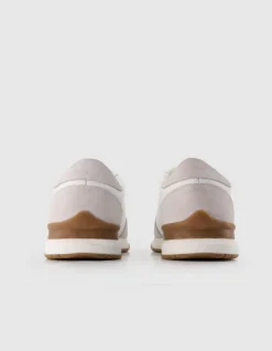 Baskets blanches et taupe cuir Homme