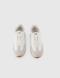 Baskets blanches et taupe cuir Homme