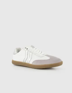 Baskets blanches mix cuirs Femme