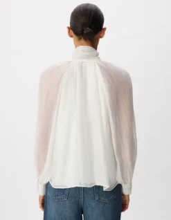 Blouse blanche col lavallière manches ballon Femme