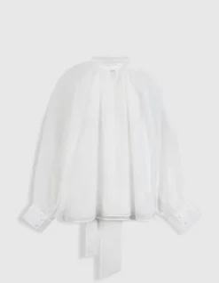 Blouse blanche col lavallière manches ballon Femme