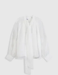 Blouse blanche col lavallière manches ballon Femme