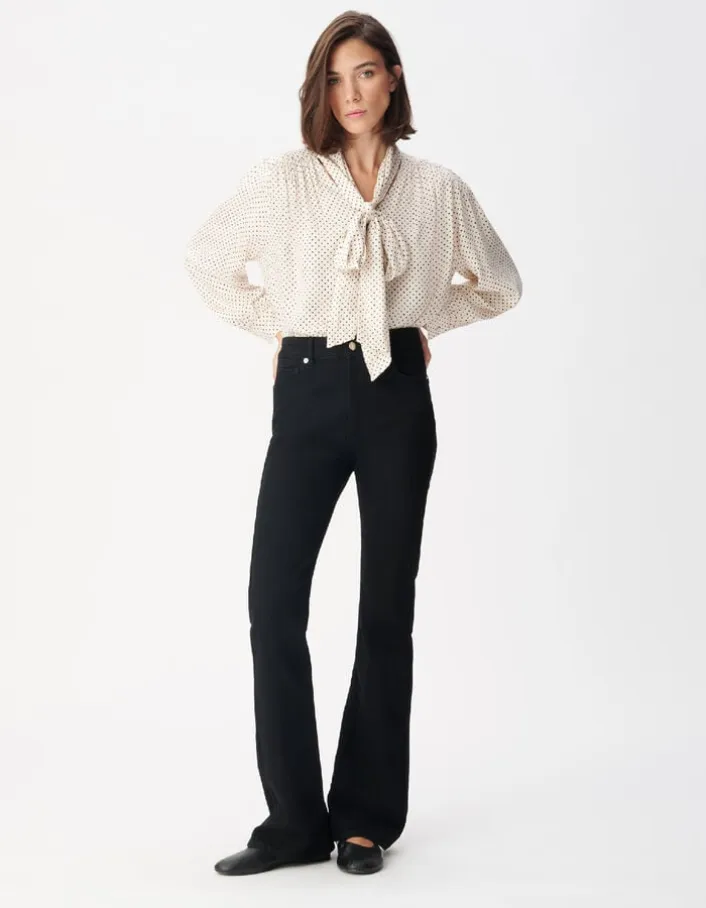 Blouse écrue satinée motif pois col lavallière Femme
