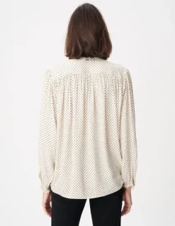 Blouse écrue satinée motif pois col lavallière Femme