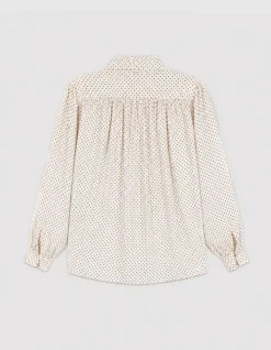 Blouse écrue satinée motif pois col lavallière Femme