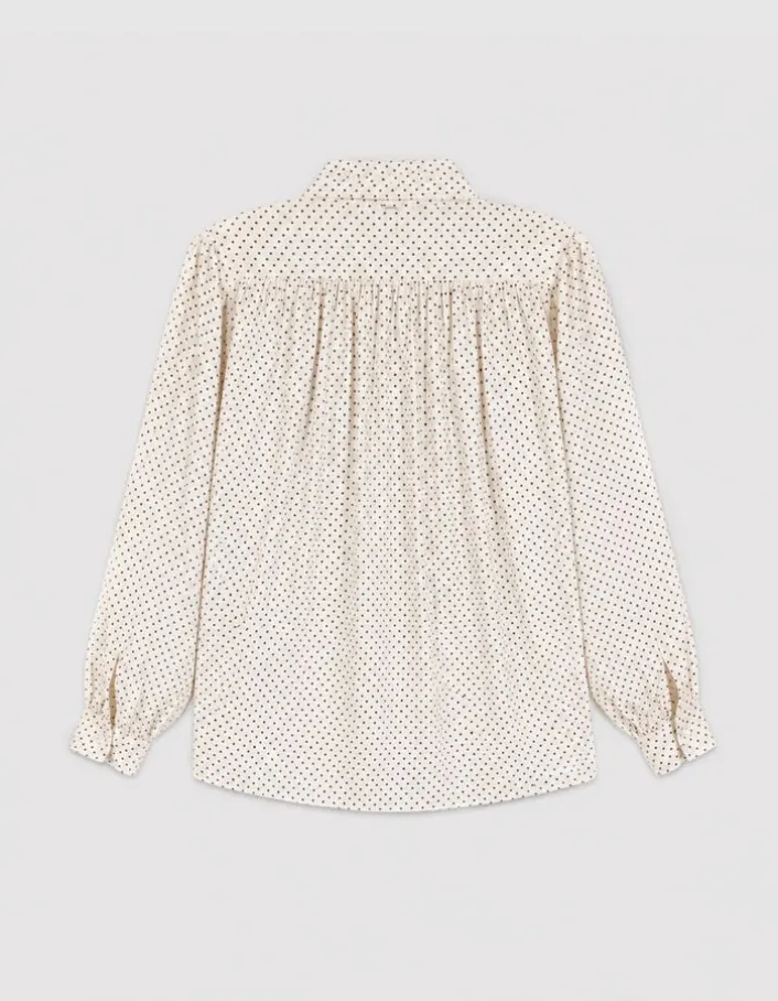 Blouse écrue satinée motif pois col lavallière Femme