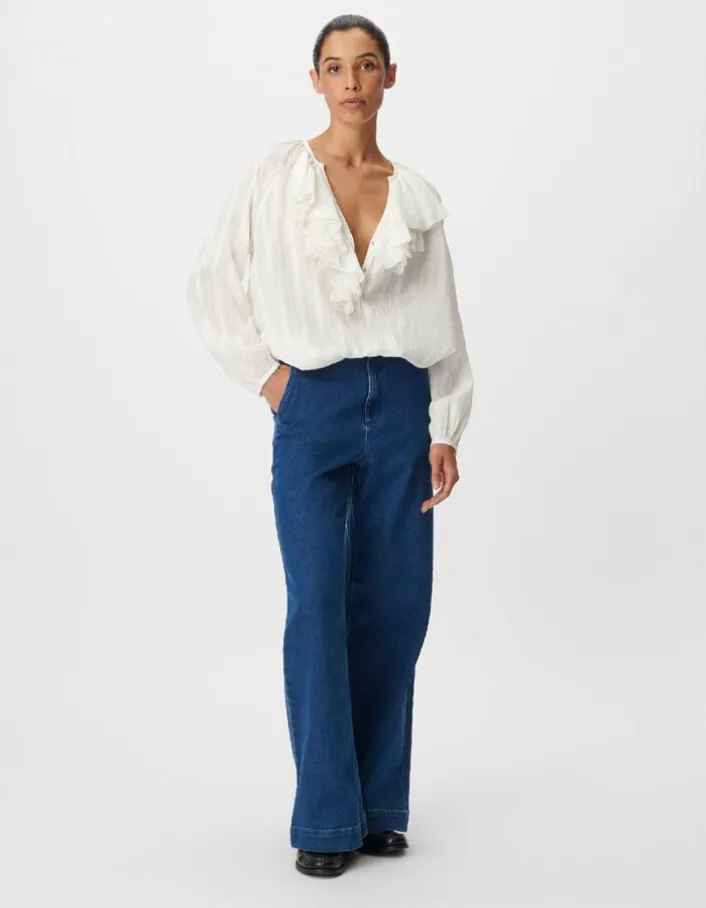 Blouse fluide blanche détails volants dentelle Femme