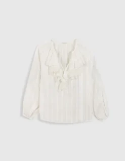 Blouse fluide blanche détails volants dentelle Femme