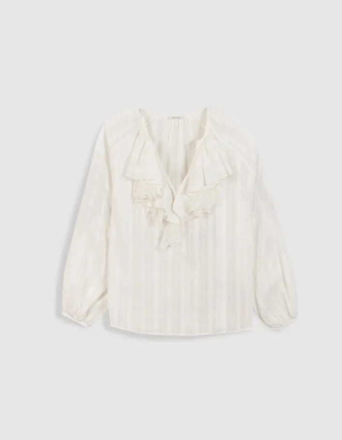 Blouse fluide blanche détails volants dentelle Femme