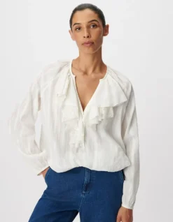 Blouse fluide blanche détails volants dentelle Femme