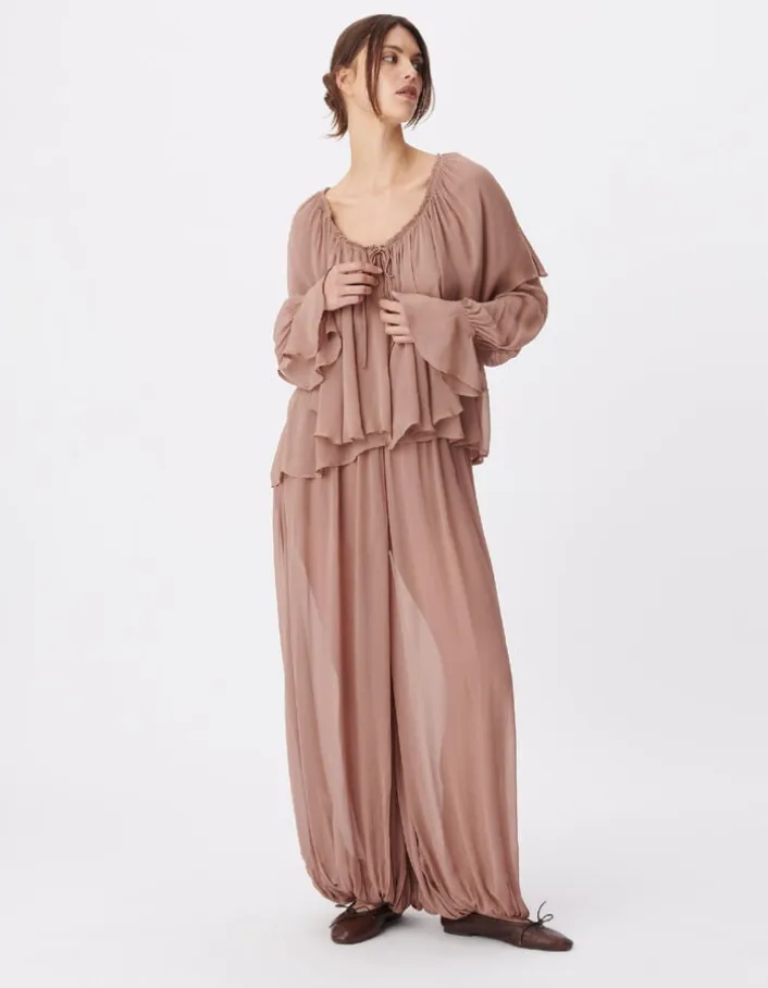 Blouse fluide blush large volant Femme