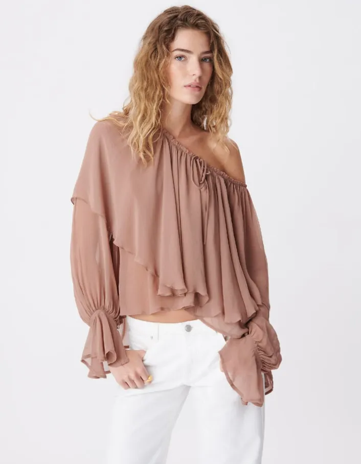 Blouse fluide blush large volant Femme
