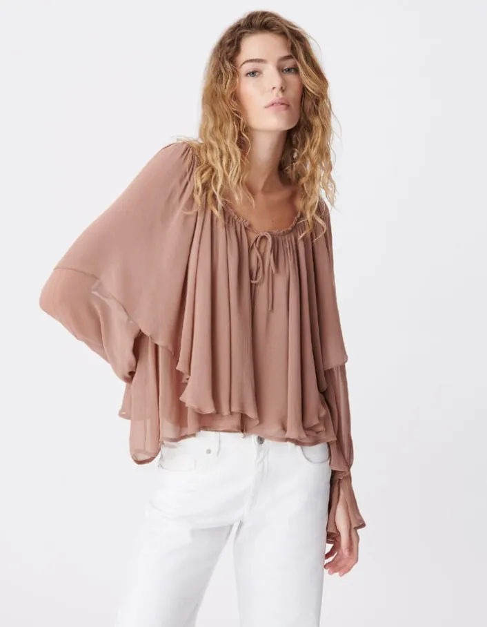 Blouse fluide blush large volant Femme