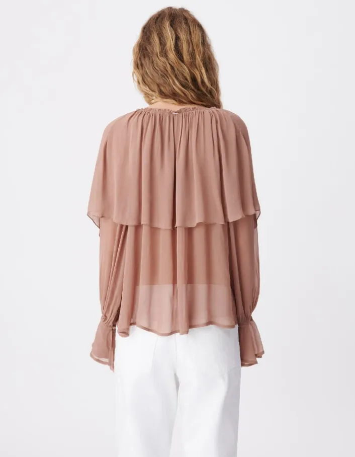 Blouse fluide blush large volant Femme