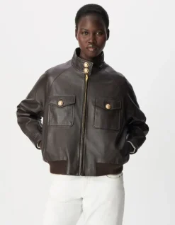 Blouson aviateur marron cuir Femme