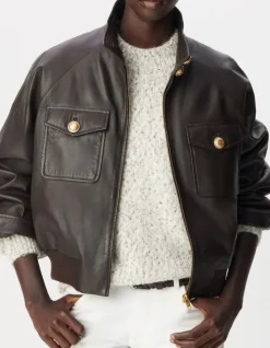Blouson aviateur marron cuir Femme