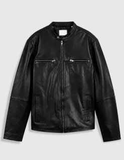 Blouson cuir noir zippé Homme