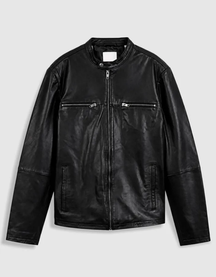 Blouson cuir noir zippé Homme