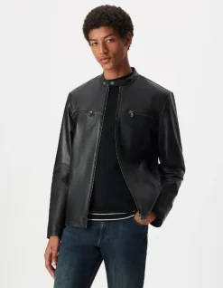 Blouson cuir noir zippé Homme