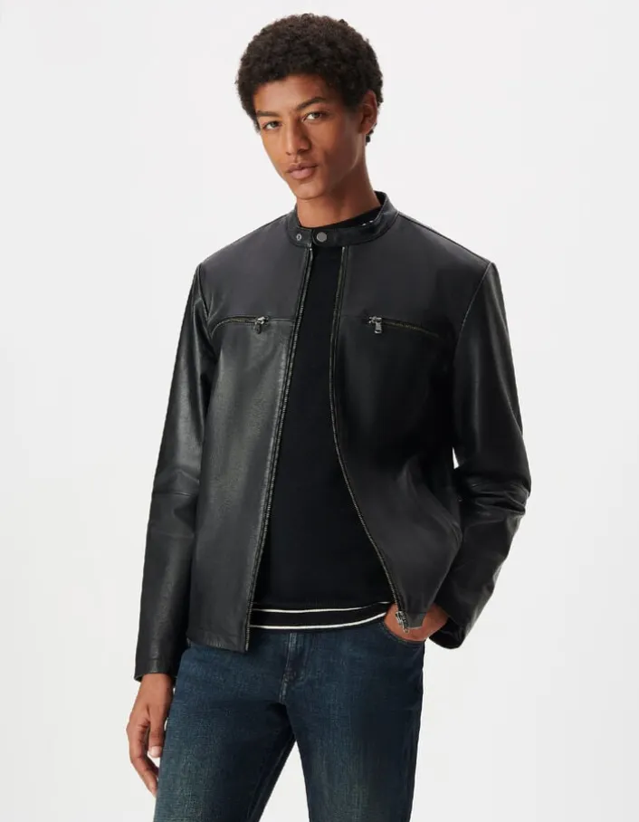 Blouson cuir noir zippé Homme