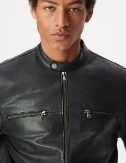 Blouson cuir noir zippé Homme