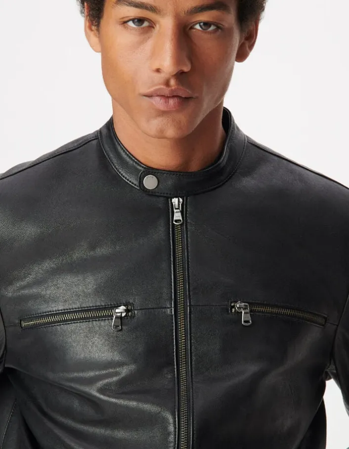 Blouson cuir noir zippé Homme