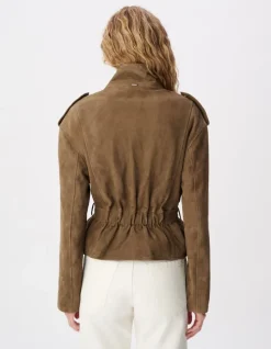 Blouson cuir velours beige à ceinturer Femme