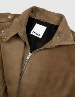 Blouson cuir velours beige à ceinturer Femme