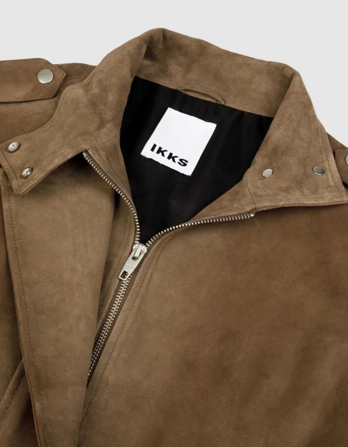 Blouson cuir velours beige à ceinturer Femme