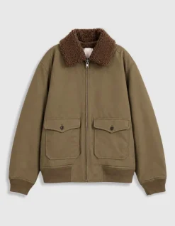 Blouson kaki col fourré amovible Homme