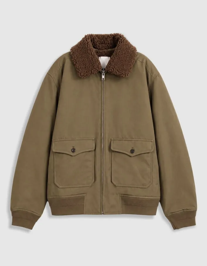 Blouson kaki col fourré amovible Homme