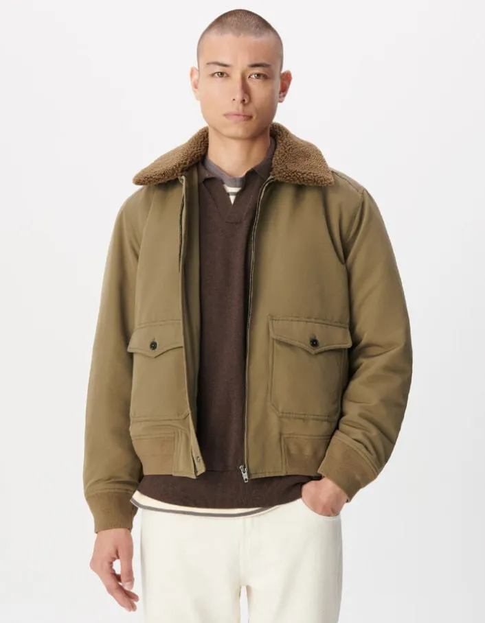 Blouson kaki col fourré amovible Homme