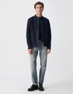 Blouson marine à col pressionné Homme