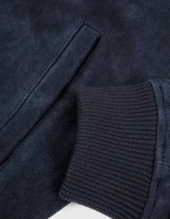Blouson marine cuir velours capuche amovible Homme