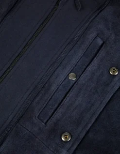 Blouson marine cuir velours capuche amovible Homme