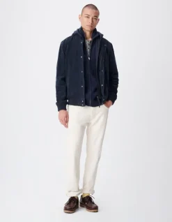 Blouson marine cuir velours capuche amovible Homme