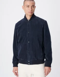 Blouson marine cuir velours capuche amovible Homme