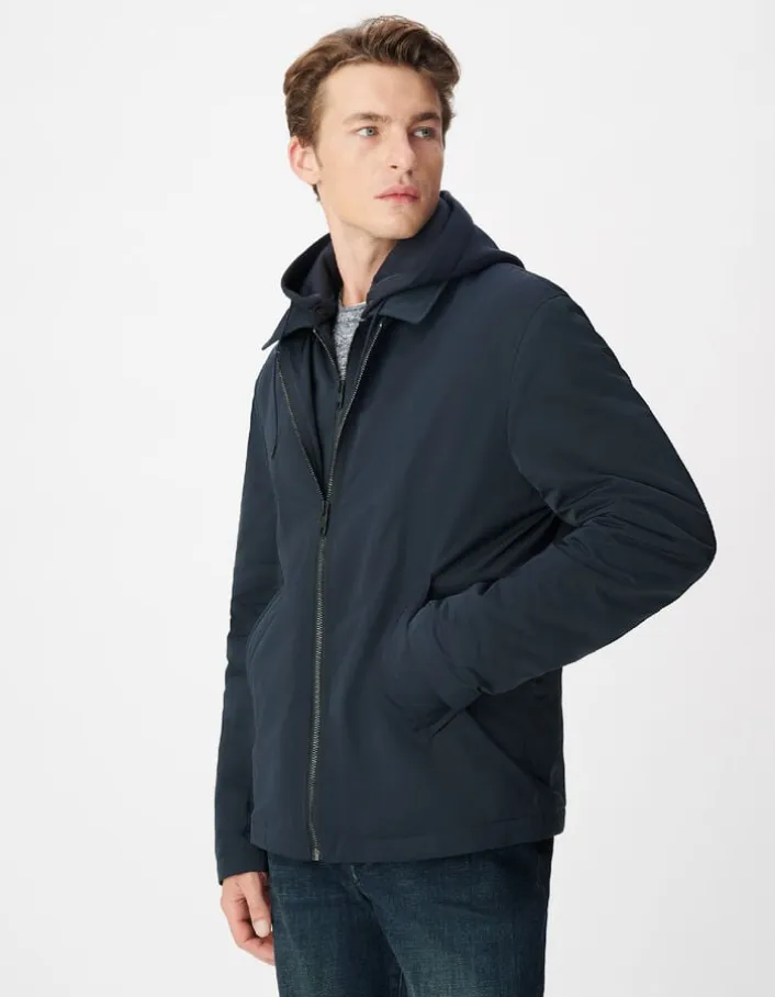 Blouson marine parementure et capuche amovibles Homme