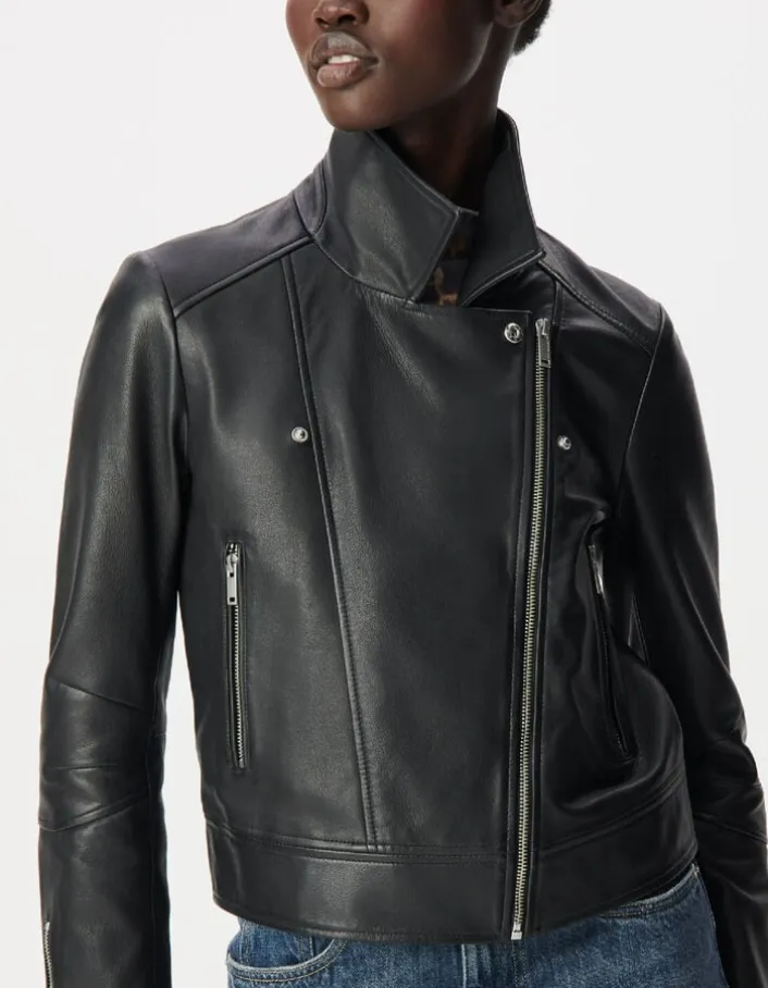 Blouson noir cuir esprit motard Femme