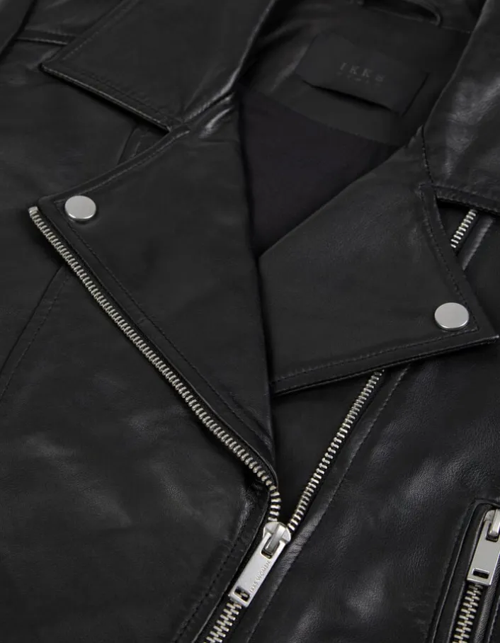 Blouson noir cuir esprit motard Femme