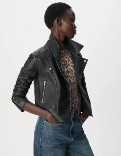 Blouson noir cuir esprit motard Femme