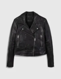 Blouson noir cuir esprit motard Femme