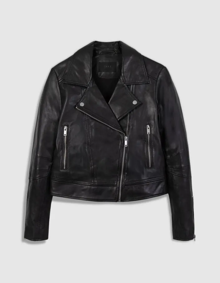 Blouson noir cuir esprit motard Femme