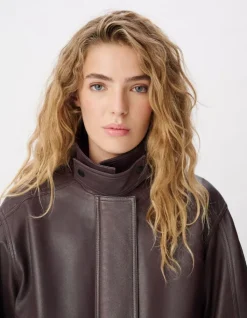 Bomber cuir bordeaux oversize Femme