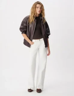 Bomber cuir bordeaux oversize Femme